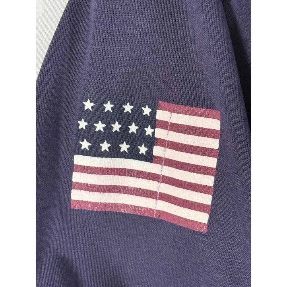 POLO Ralph Lauren Golf‎ Shirt Navy Blue w/ White Placket Flag Print on Arm Men L